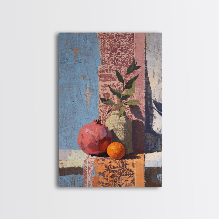 Pomegranate Still Life Framed Canvas Print, Mediterranean Art, Digital Art Prints, Living Room Decor, Fine Art, Azure, MAR-2x3-3