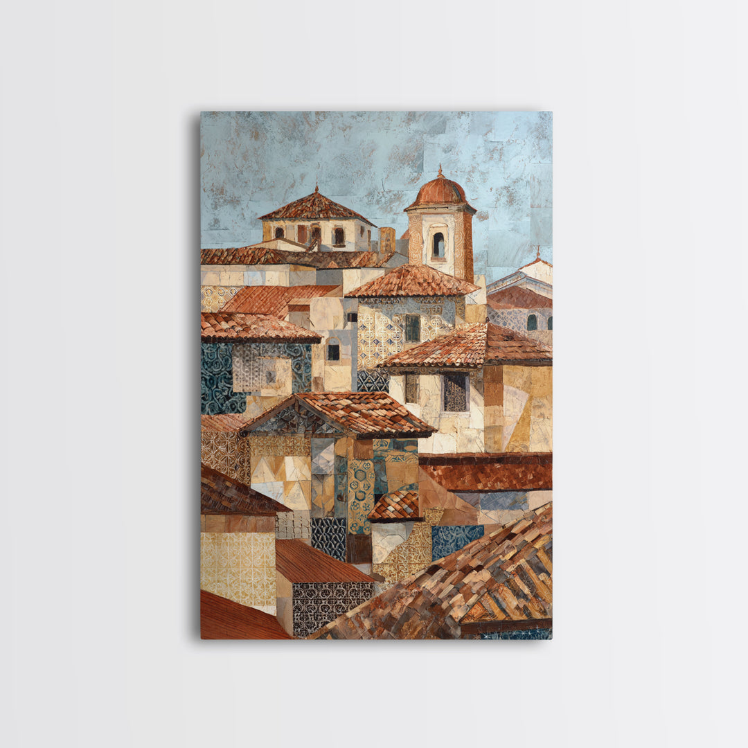 Sunset over Red Tiled Rooftops Canvas Print, Mediterranean Art, Gallery Wall Art, Living Room Decor, Fine Art, Azure, MAR-2x3-31