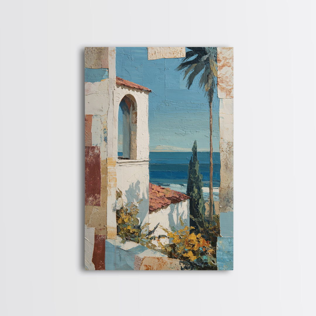 Mediterranean Arch Framing Ocean Horizon Canvas Print, Mediterranean Art, Gallery Decor, Living Room Decor, Fine Art, Azure, MAR-2x3-35