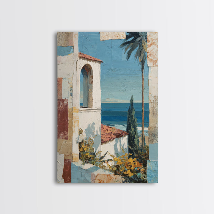 Mediterranean Arch Framing Ocean Horizon Canvas Print, Mediterranean Art, Gallery Decor, Living Room Decor, Fine Art, Azure, MAR-2x3-35