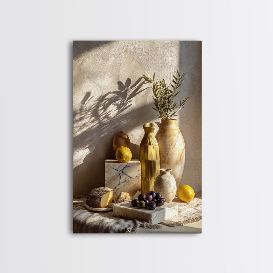 Figs Olives and Cheese Still Life Canvas Print, Mediterranean Art, Landscape Wall Art, Living Room Decor, Fine Art, Azure, MAR-2x3-40