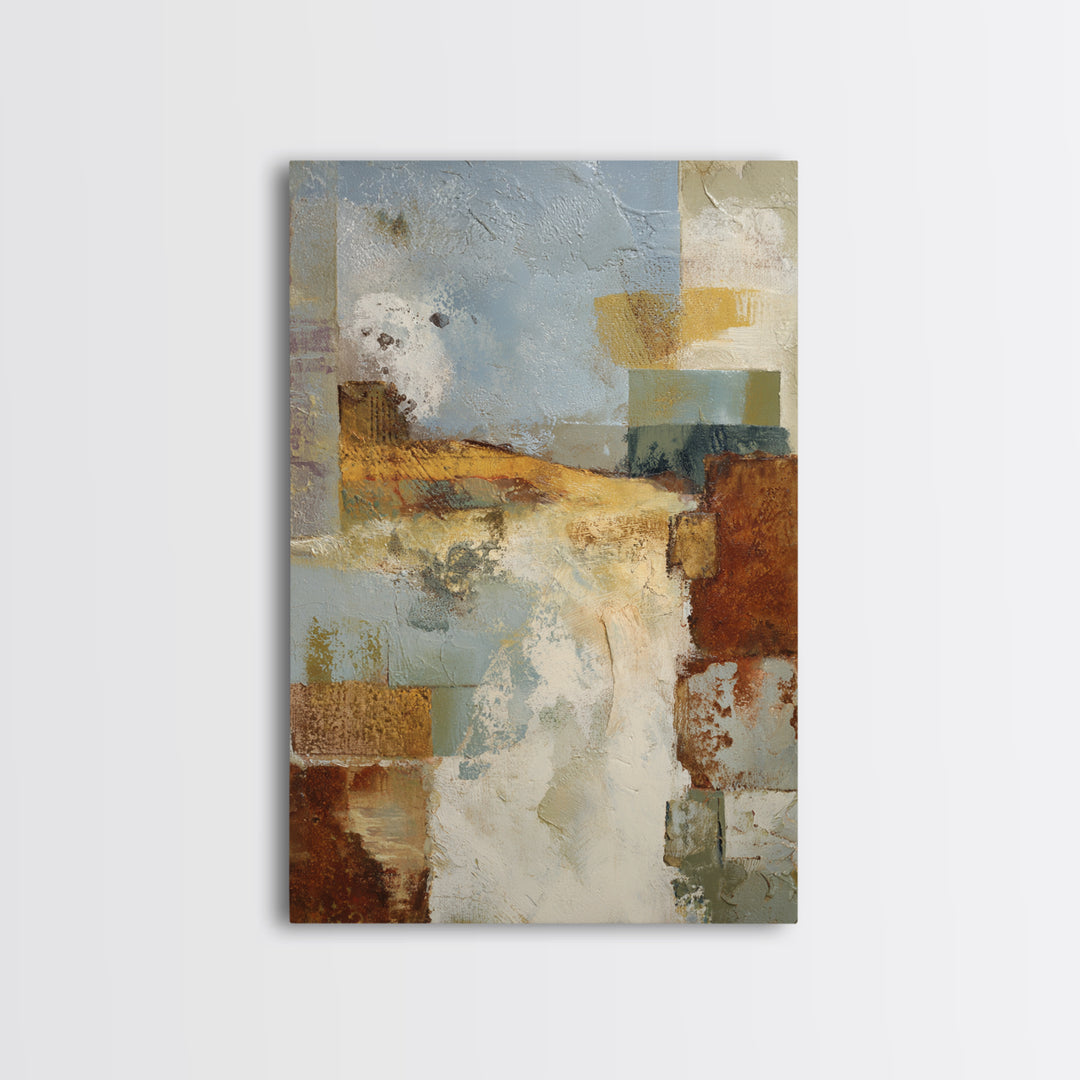 Warm Terra Cotta Abstract Landscape Framed Canvas Print, Mediterranean Art, Statement Artwork, Living Room Decor, Azure, MAR-2x3-46