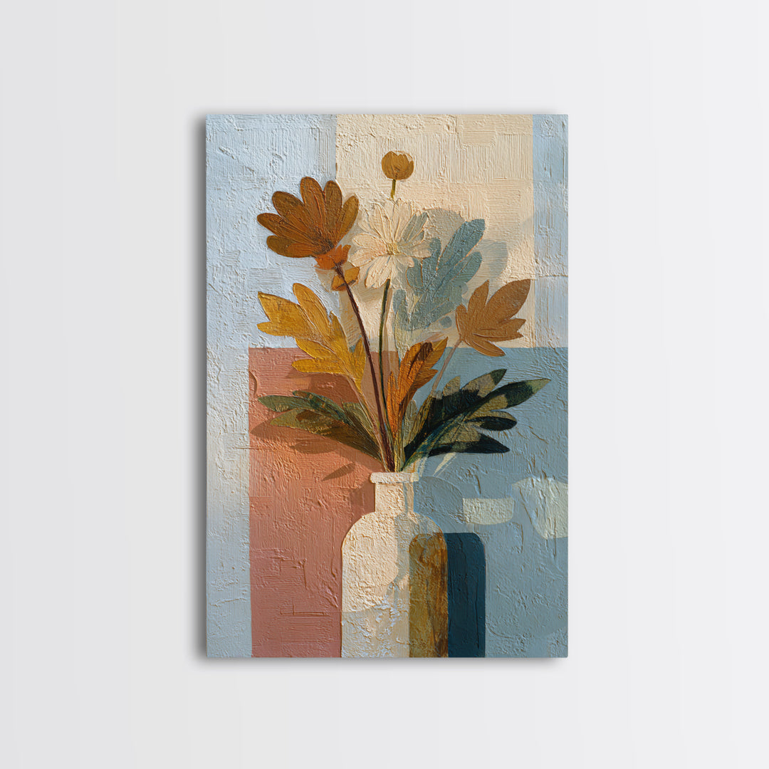 Greek Vase Modern Floral Design Framed Canvas Print, Mediterranean Art, Modern Decor, Living Room Decor, Fine Art, Azure, MAR-2x3-47