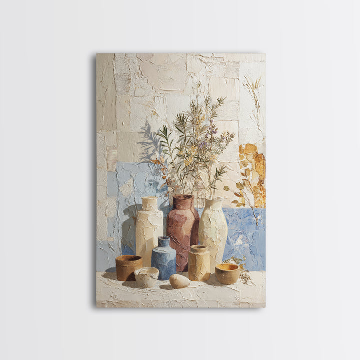 Wild Herbs Rosemary and Thyme Botanical Study Framed Canvas Print, Mediterranean Art, Coastal Art, Living Room Decor, Azure, MAR-2x3-56