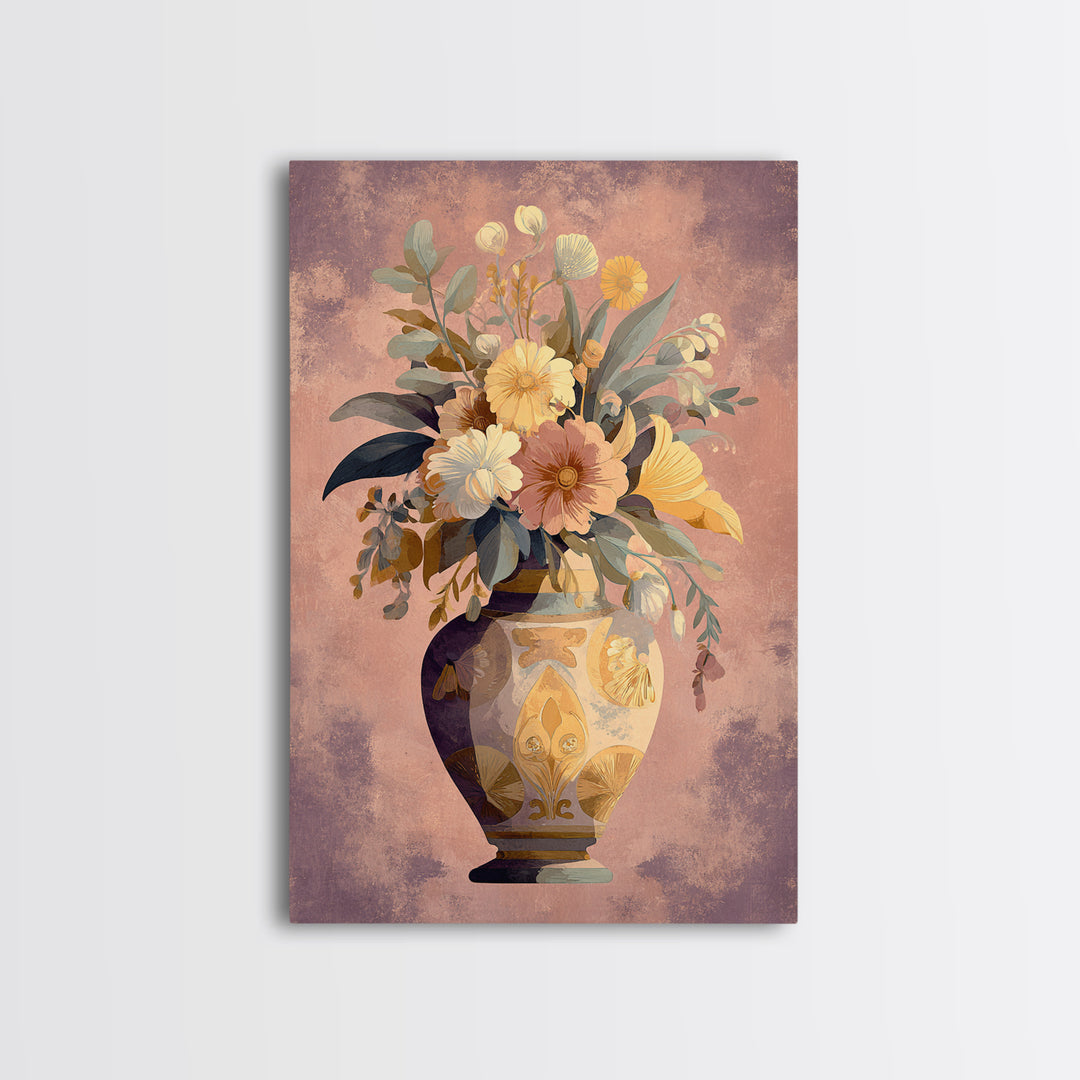 Greek Vase Modern Floral Design Canvas Print, Mediterranean Art, Art Print, Living Room Decor, Oil Painting, Azure, MAR-2x3-71