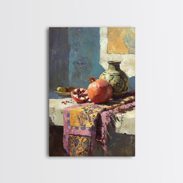 Pomegranate Still Life Framed Canvas Print, Mediterranean Art, Room Decor, Living Room Decor, Fine Art, Azure, Printable Art, MAR-2x3-75