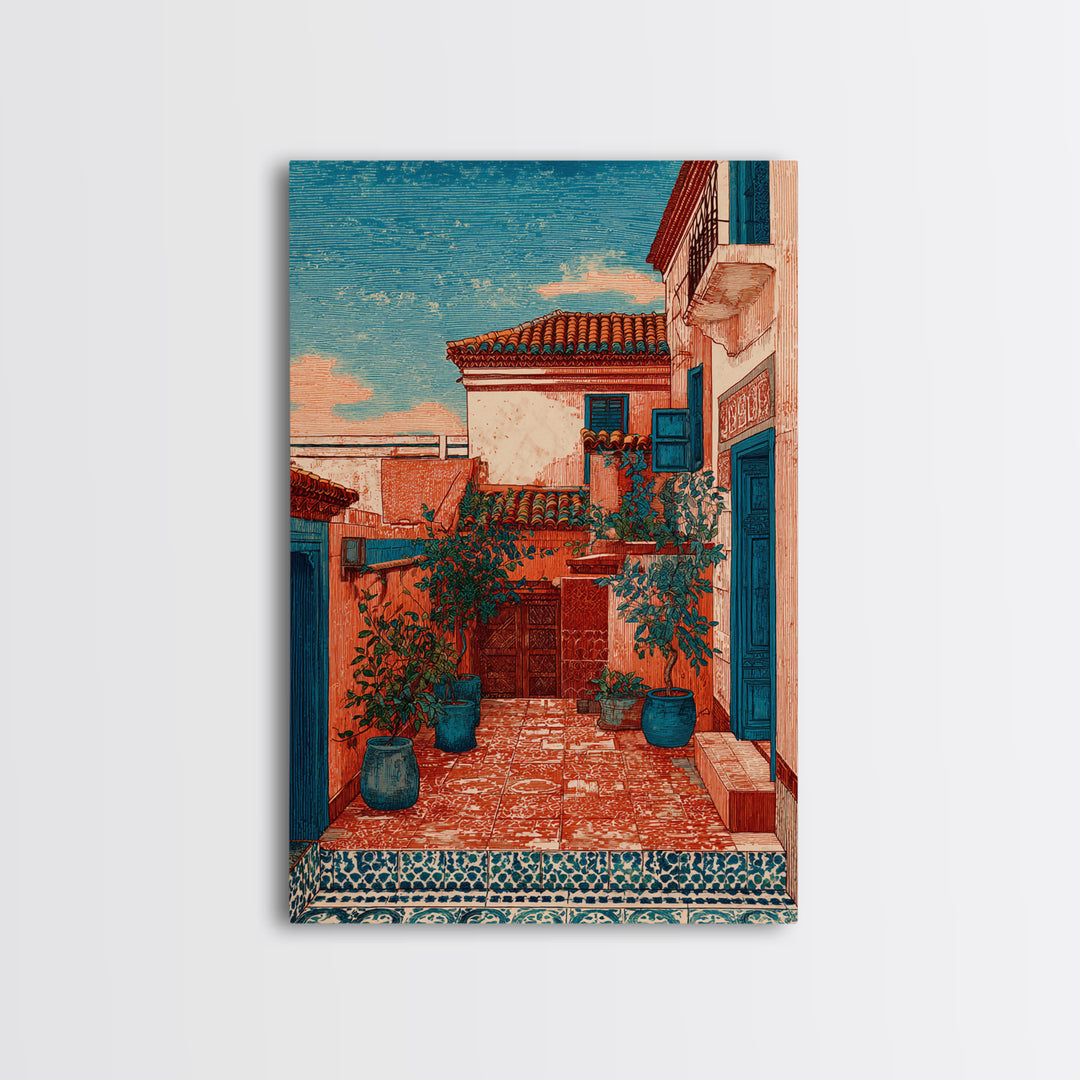 Sunset over Red Tiled Rooftops Canvas Print, Mediterranean Art, Statement Artwork, Living Room Decor, Fine Art, Azure, MAR-2x3-79