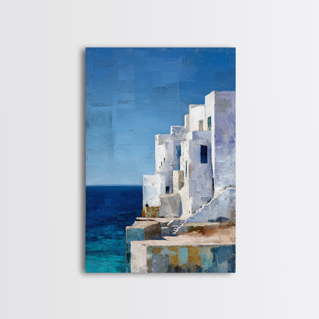 Greek Island White Buildings Above Blue Sea Canvas Print, Mediterranean Art, Art Print, Living Room Decor, Fine Art, Azure, MAR-2x3-9