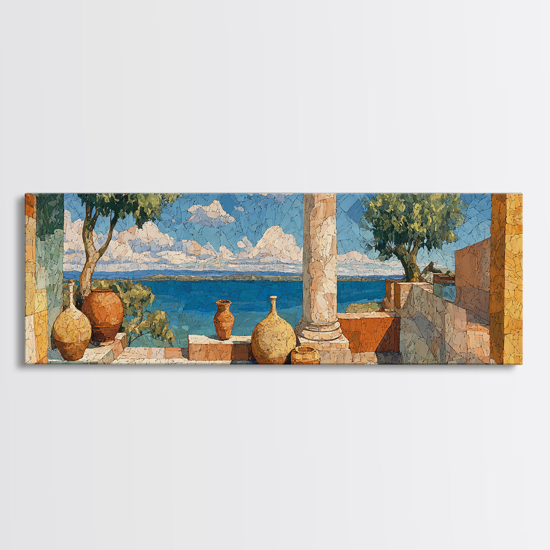 Ancient Column with Sea and Sky Beyond Canvas Print, Mediterranean Art, Landscape Wall Art, Living Room Decor, Abstract Art, MAR-3x1-100