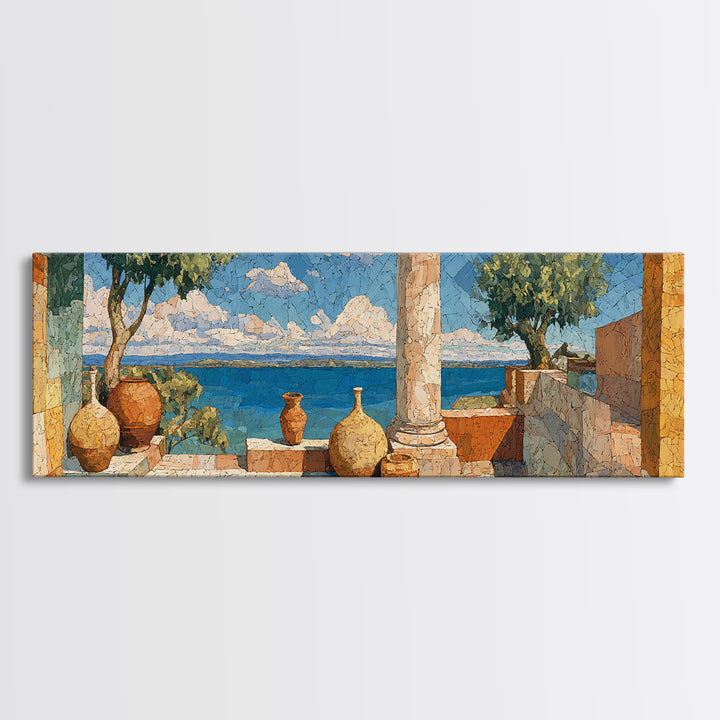 Ancient Column with Sea and Sky Beyond Canvas Print, Mediterranean Art, Landscape Wall Art, Living Room Decor, Abstract Art, MAR-3x1-100