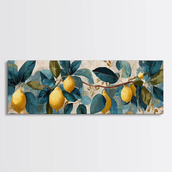 Sicilian Lemon Branch on Ivory Background Canvas Print, Mediterranean Art, Printable Art, Living Room Decor, Fine Art, Azure, MAR-3x1-29
