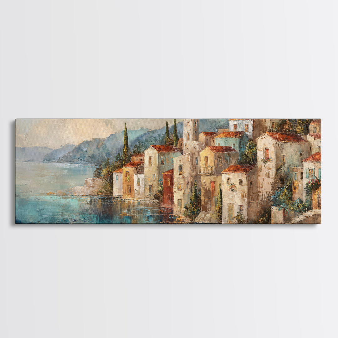 Coastal Cliffs with Sparkling Blue Water Canvas Print, Mediterranean Art, Living Room Art, Living Room Decor, Fine Art, Azure, MAR-3x1-36