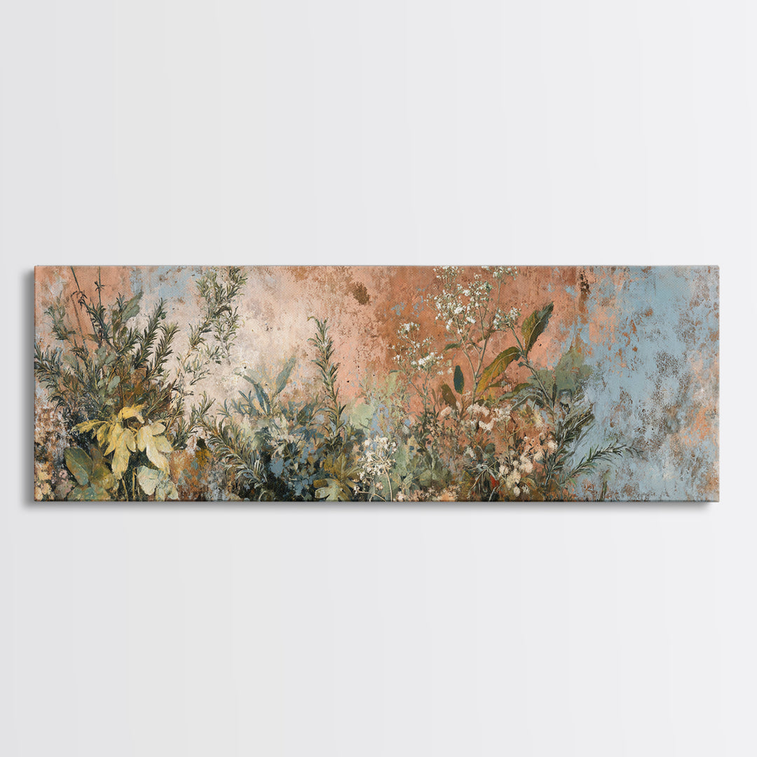 Wild Herbs Rosemary and Thyme Botanical Study Canvas Print, Mediterranean Art, Travel Poster, Living Room Decor, Oil Painting, MAR-3x1-40