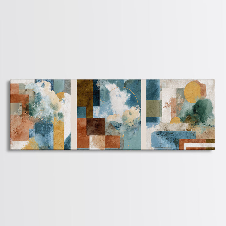 Warm Terra Cotta Abstract Landscape Canvas Print, Mediterranean Art, Watercolor Art, Living Room Decor, Fine Art, Azure, MAR-3x1-54