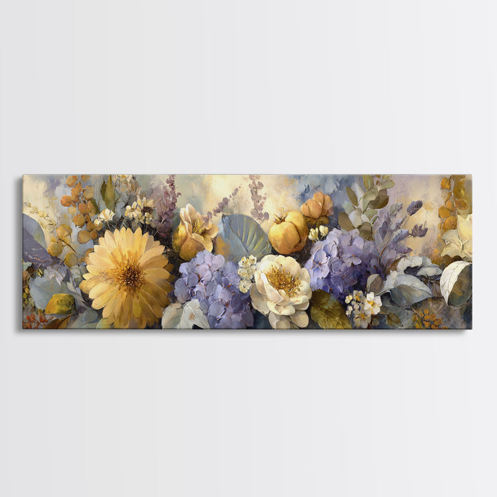 Greek Vase Modern Floral Design Framed Canvas Print, Mediterranean Art, Room Decor, Living Room Decor, Oil Painting, Azure, MAR-3x1-55