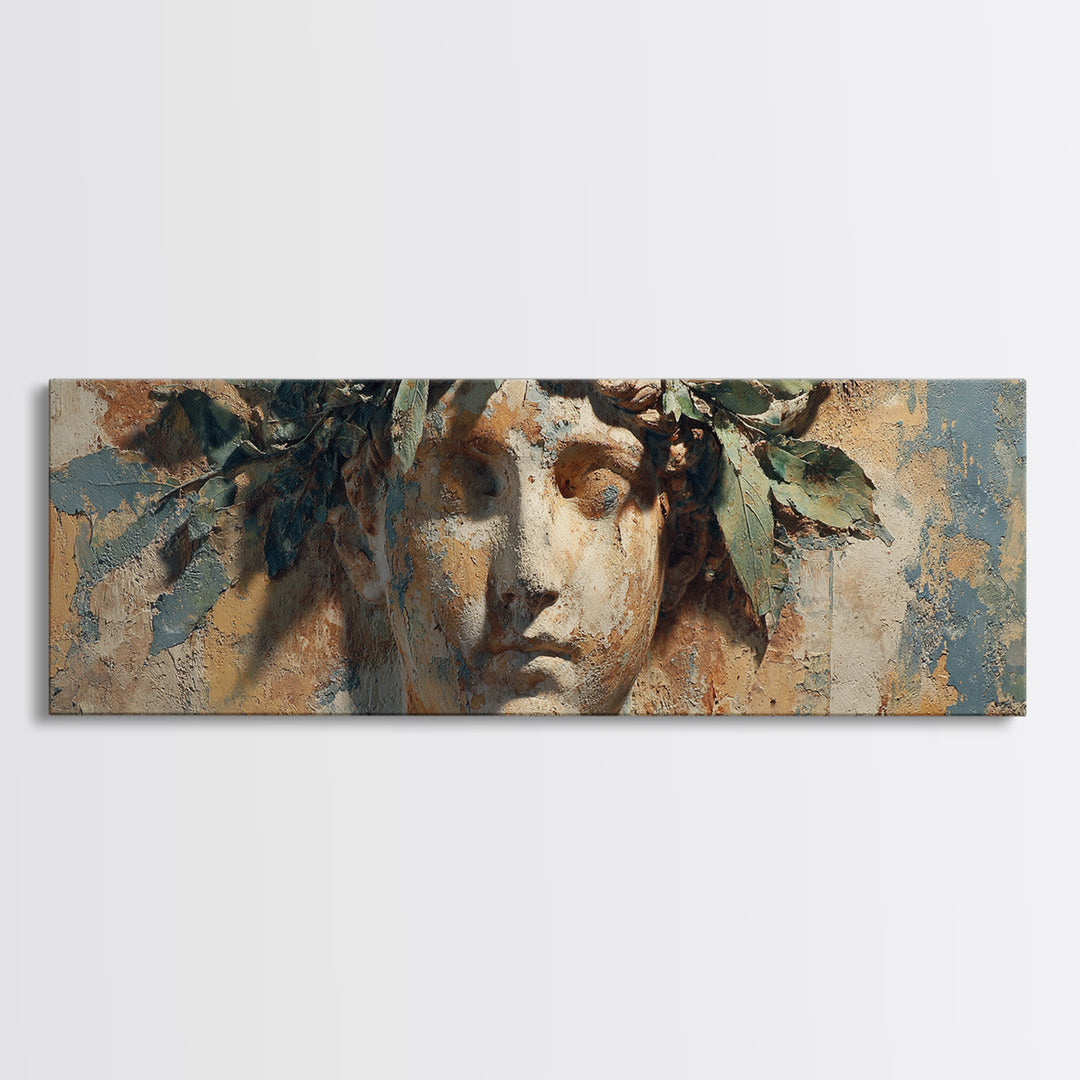 Roman Statue Bust Canvas Print, Mediterranean Art, Downloadable Art, Living Room Decor, Oil Painting, Azure, Luxury Decor, MAR-3x1-62
