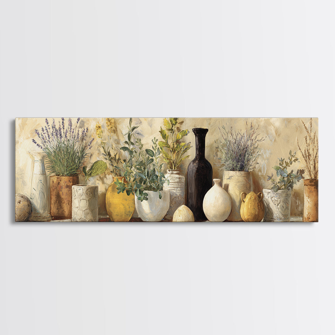 Wild Herbs Rosemary and Thyme Botanical Study Canvas Print, Mediterranean Art, Statement Artwork, Living Room Decor, Azure, MAR-3x1-64