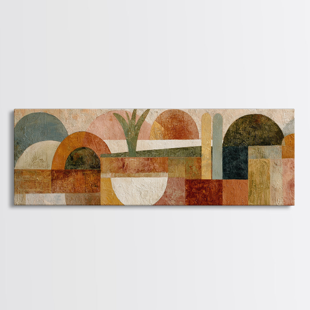 Warm Terra Cotta Abstract Landscape Canvas Print, Mediterranean Art, Textured Painting, Living Room Decor, Oil Painting, Azure, MAR-3x1-78