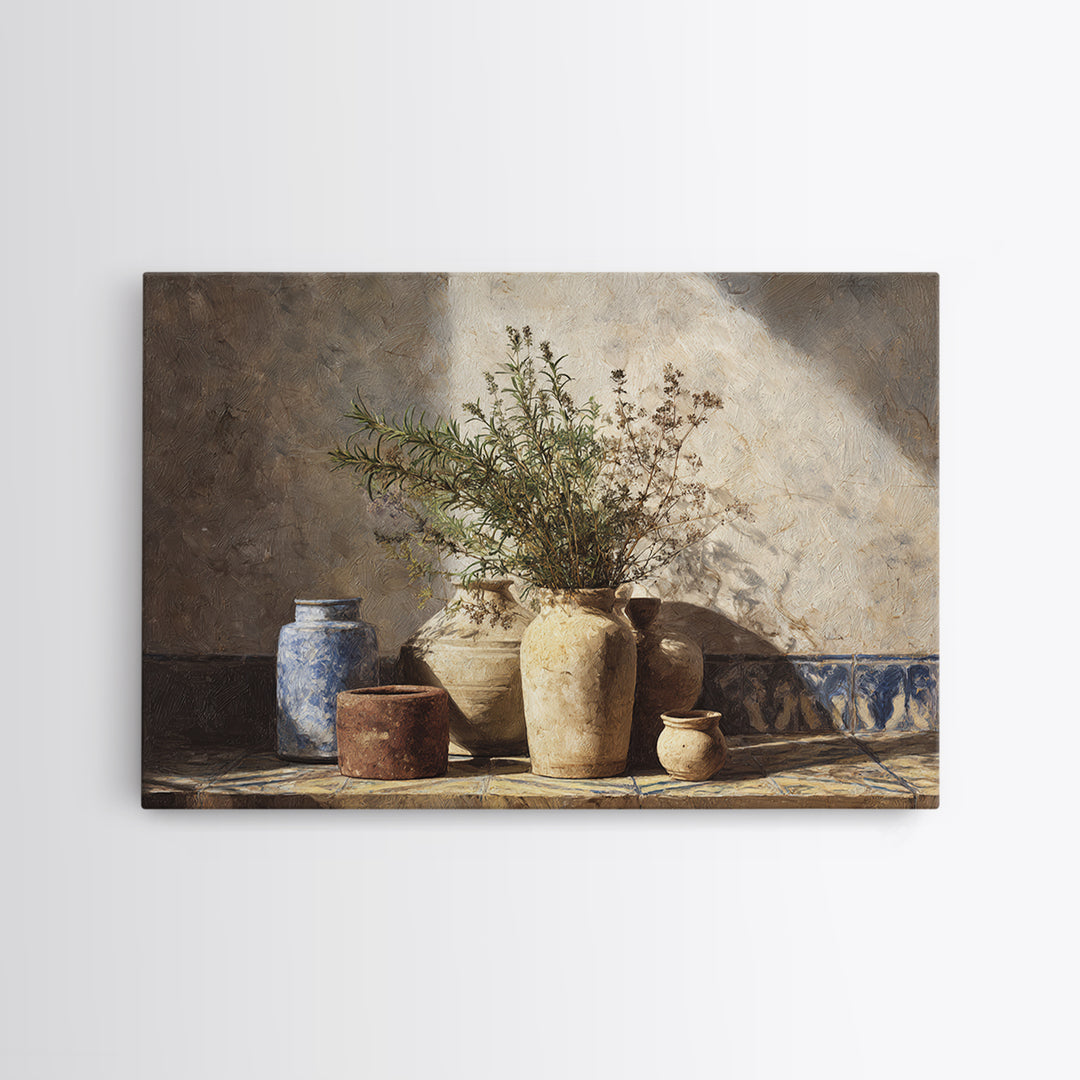 Wild Herbs Rosemary and Thyme Botanical Study Canvas Print, Mediterranean Art, Gallery Wall Art, Living Room Decor, Azure, MAR-3x2-100