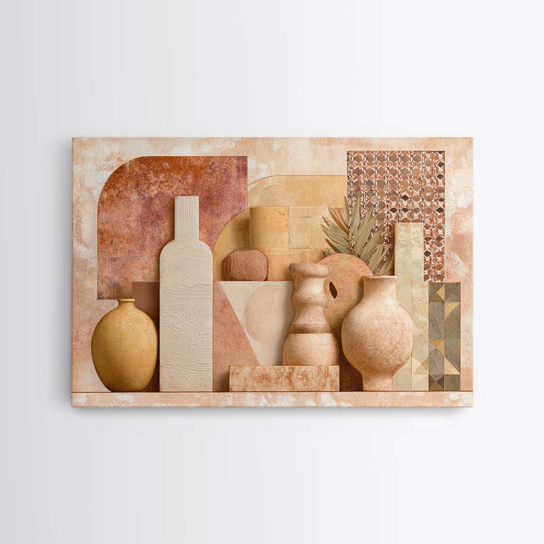 Warm Terra Cotta Abstract Landscape Framed Canvas Print, Mediterranean Art, Original Painting, Living Room Decor, Azure, MAR-3x2-18