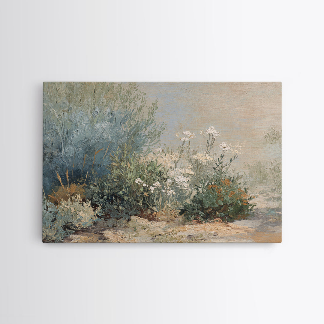 Wild Herbs Rosemary and Thyme Botanical Study Canvas Print, Mediterranean Art, Printable Wall Art, Living Room Decor, Azure, MAR-3x2-28