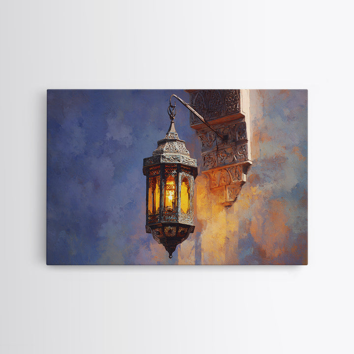 Moroccan Influenced Lantern Canvas Print, Mediterranean Art, Modern Wall Art, Living Room Decor, Oil Painting, Azure, MAR-3x2-37