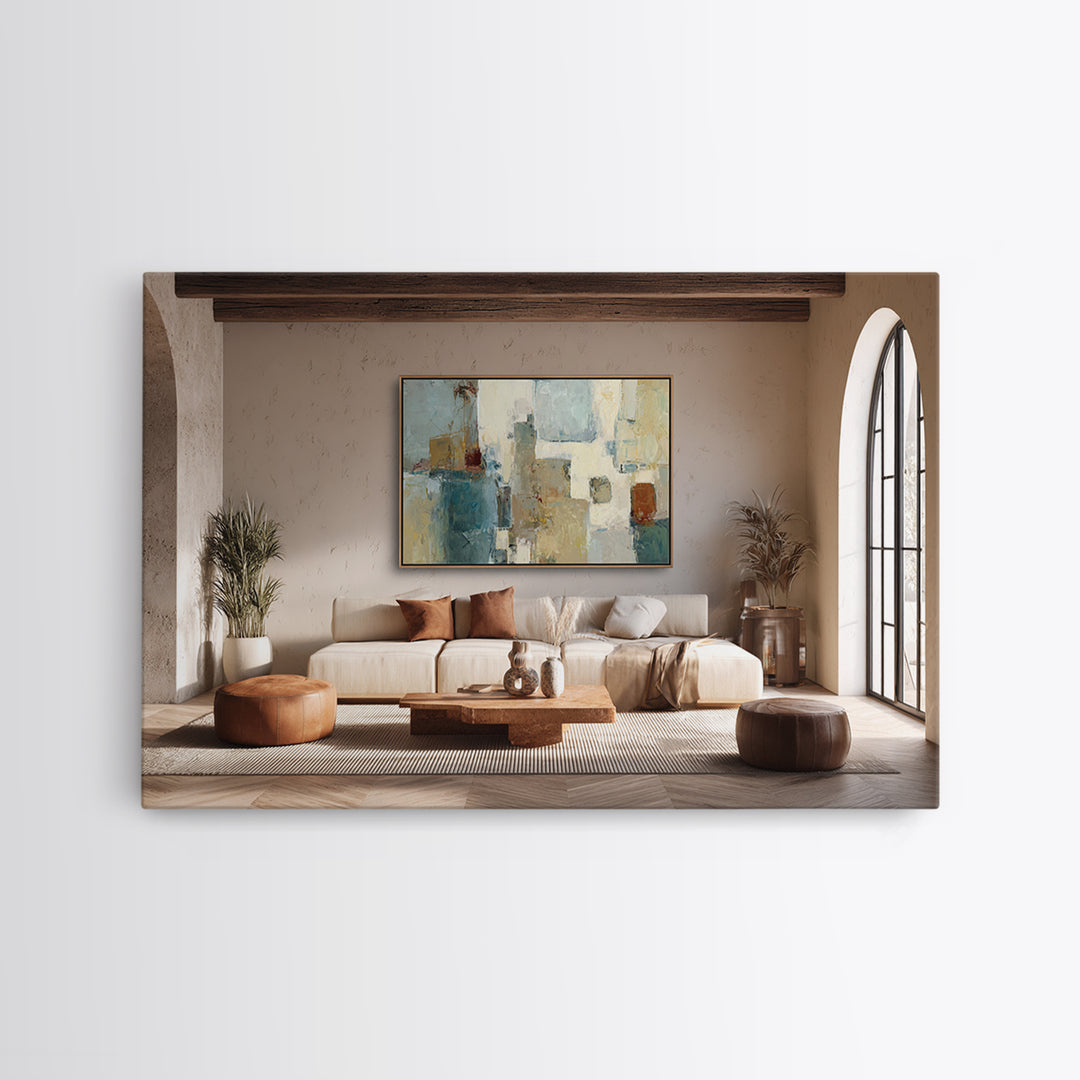 Warm Terra Cotta Abstract Landscape Canvas Print, Mediterranean Art, Printable Art, Living Room Decor, Fine Art, Azure, MAR-3x2-42