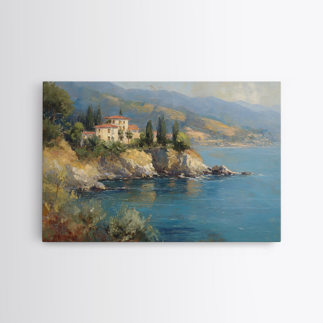 Coastal Cliffs with Sparkling Blue Water Canvas Print, Mediterranean Art, Coastal Art, Living Room Decor, Fine Art, Azure, MAR-3x2-72