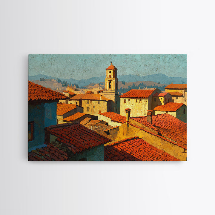 Sunset over Red Tiled Rooftops Canvas Print, Mediterranean Art, Landscape Wall Art, Living Room Decor, Fine Art, Azure, MAR-3x2-75