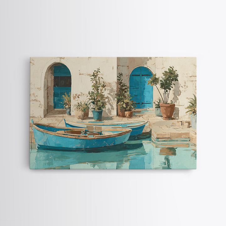 Coastal Fishing Boats Canvas Print, Mediterranean Art, Neutral Decor, Living Room Decor, Fine Art, Azure, Home Decor, MAR-3x2-83