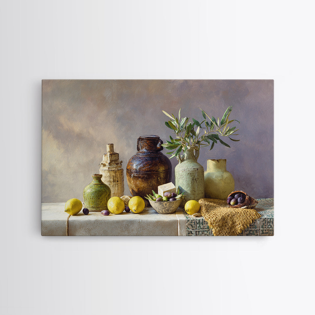 Figs Olives and Cheese Still Life Canvas Print, Mediterranean Art, Downloadable Art, Living Room Decor, Fine Art, Azure, MAR-3x2-84