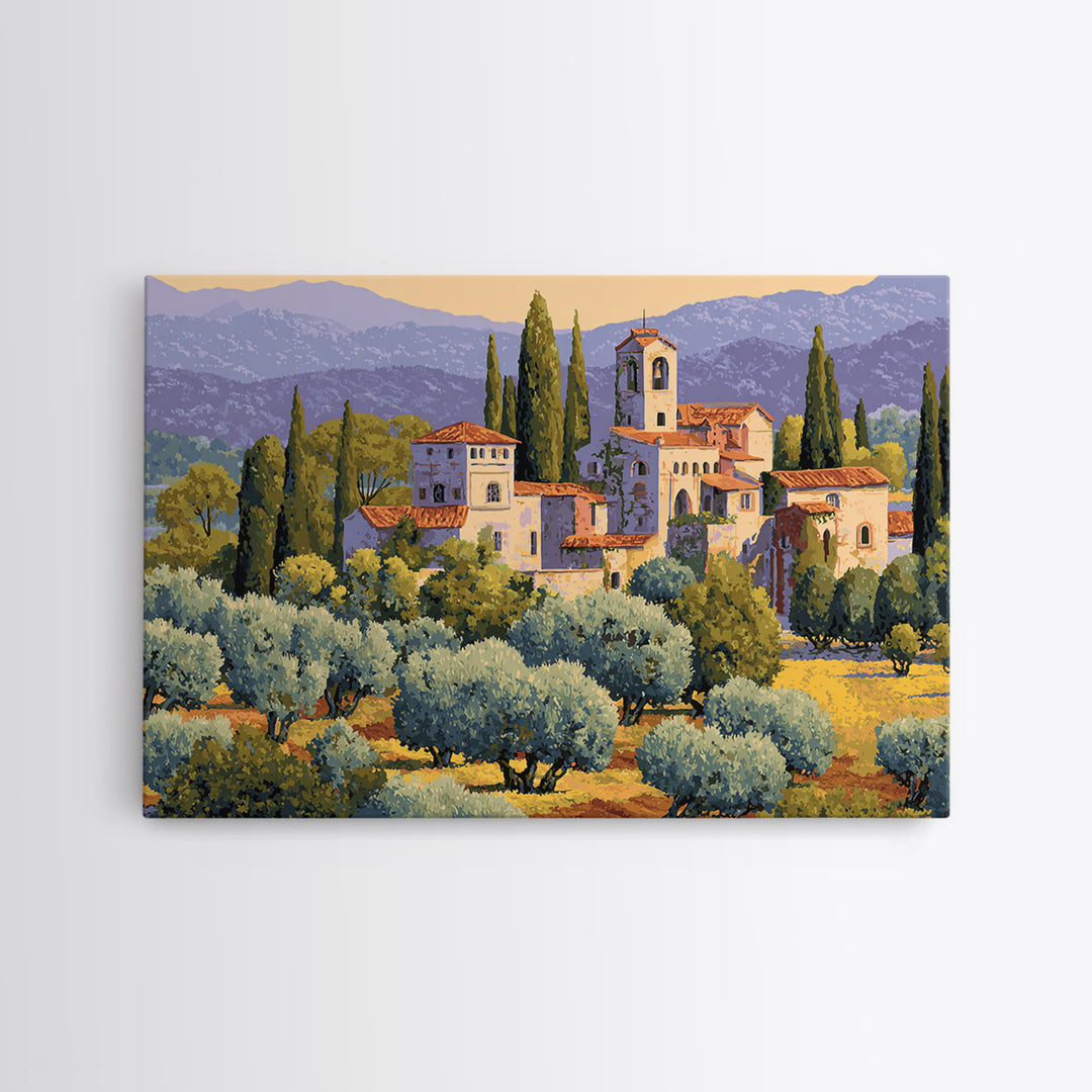 Olive Grove under Pale Morning Light Canvas Print, Mediterranean Art, Beach Wall Art, Living Room Decor, Fine Art, Azure, MAR-3x2-93