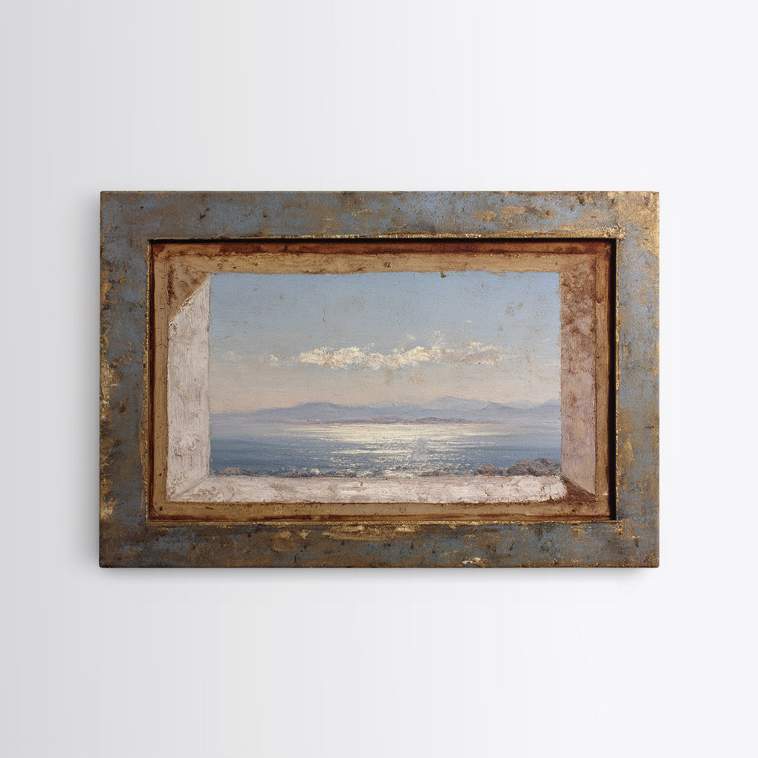 Ceramic Bowl of Oranges and Leaves Framed Canvas Print, Mediterranean Art, Landscape Painting, Living Room Decor, MAR-3x2-97