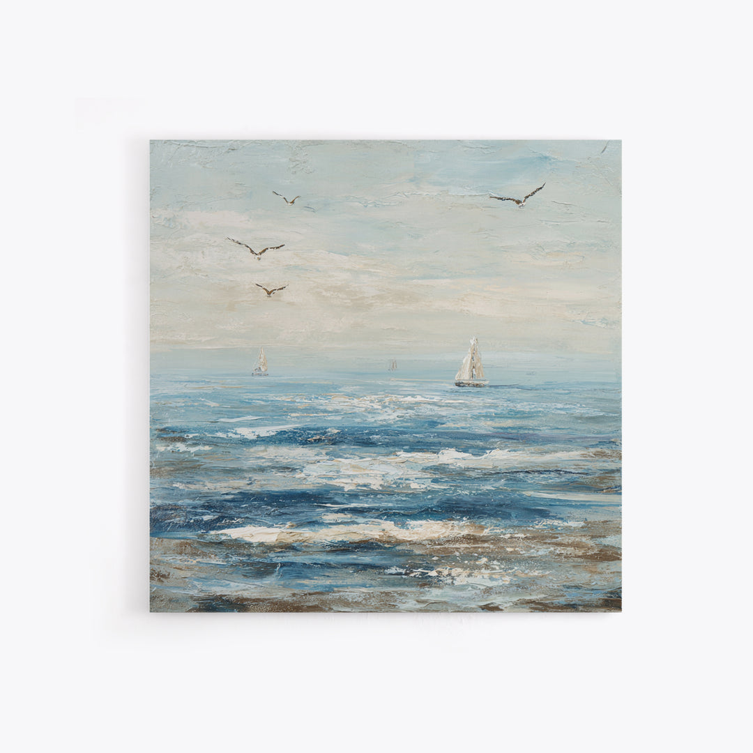 Elegant Moonlit Ocean Horizon Framed Canvas Print, Master Bedroom, Modern Decor, Bedroom Decor, Fine Art, Sanctuary, Wall Decor, MAS-1x1-1