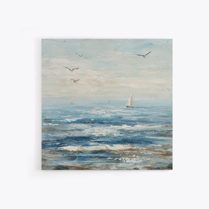 Elegant Moonlit Ocean Horizon Framed Canvas Print, Master Bedroom, Modern Decor, Bedroom Decor, Fine Art, Sanctuary, Wall Decor, MAS-1x1-1