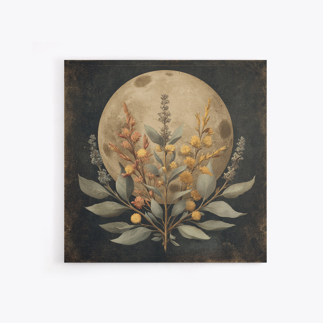 Dreamy Celestial Moon and Botanical Composition Canvas Print, Master Bedroom, Bedroom Wall Decor, Bedroom Decor, Sanctuary, MAS-1x1-11