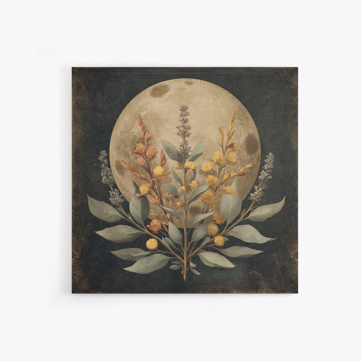 Dreamy Celestial Moon and Botanical Composition Canvas Print, Master Bedroom, Bedroom Wall Decor, Bedroom Decor, Sanctuary, MAS-1x1-11