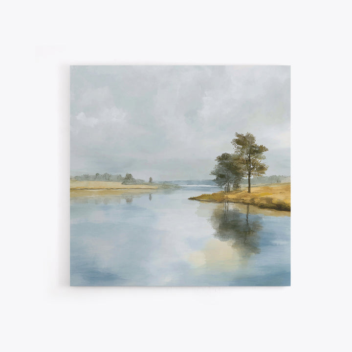 Serene Lake with Pale Morning Reflection Framed Canvas Print, Master Bedroom, Bedroom Wall Art, Bedroom Decor, Oil Painting, MAS-1x1-7