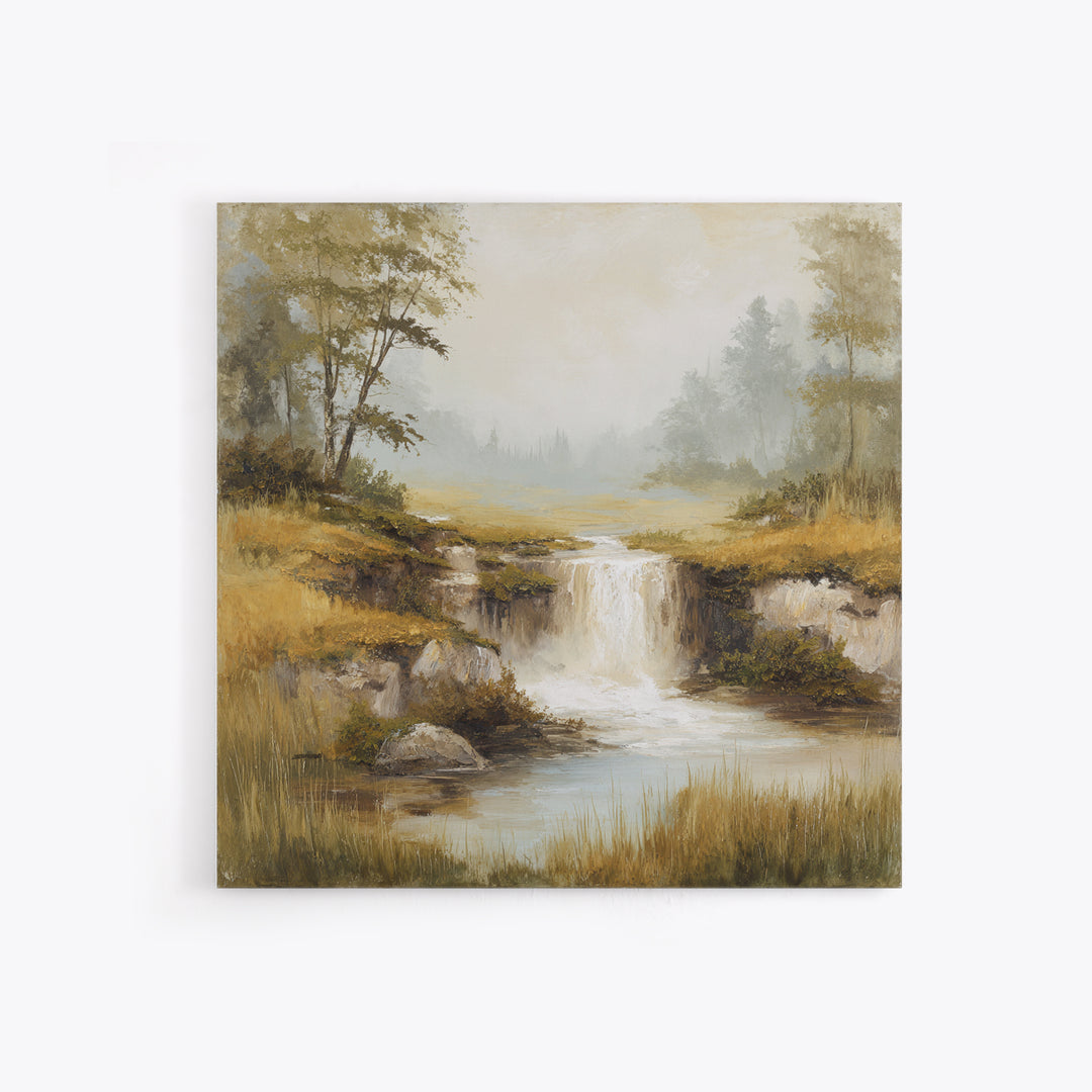 Peaceful Waterfall in Misty Green Forest Canvas Print, Master Bedroom, Room Decor, Bedroom Decor, Fine Art, Sanctuary, MAS-1x1-91