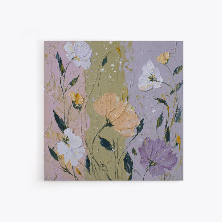 Night Garden with Pale Flowers and Stars Canvas Print, Master Bedroom, Fine Art Print, Bedroom Decor, Watercolor Art, Sanctuary, MAS-1x1-95