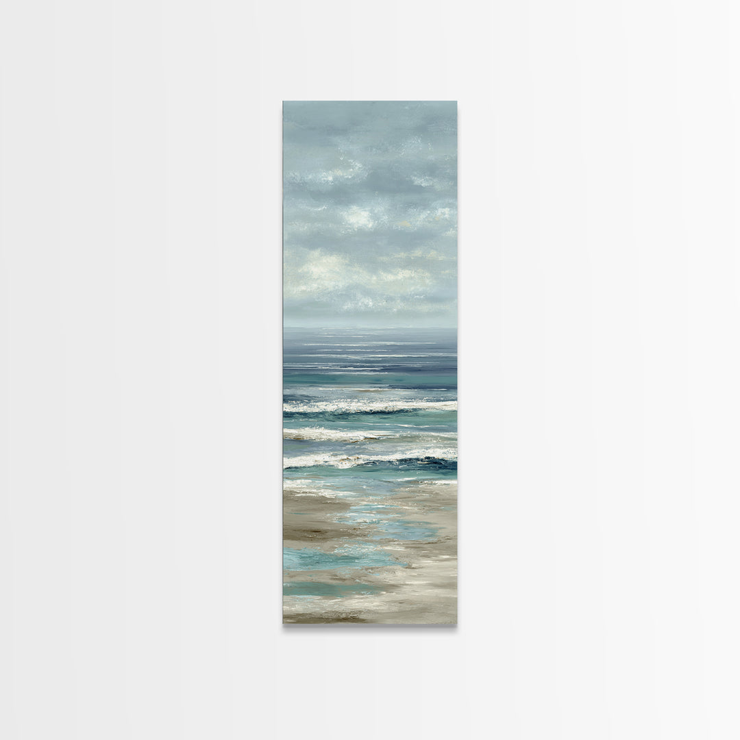 Elegant Moonlit Ocean Horizon Canvas Print, Master Bedroom, Minimalist Decor, Bedroom Decor, Oil Painting, Sanctuary, MAS-1x3-13