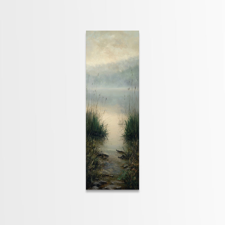 Serene Lake with Pale Morning Reflection Framed Canvas Print, Master Bedroom, Bedroom Wall Art, Bedroom Decor, Oil Painting, MAS-1x3-19