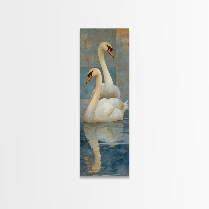 Romantic Swan Pair on Dark Water Canvas Print, Master Bedroom, Farmhouse Wall Decor, Bedroom Decor, Oil Painting, Sanctuary, MAS-1x3-27