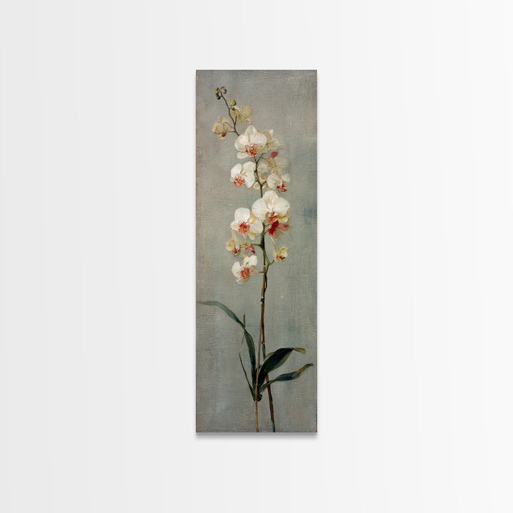 White Orchids Against Warm Gray Background Framed Canvas Print, Master Bedroom, Wall Art, Bedroom Decor, Oil Painting, MAS-1x3-45