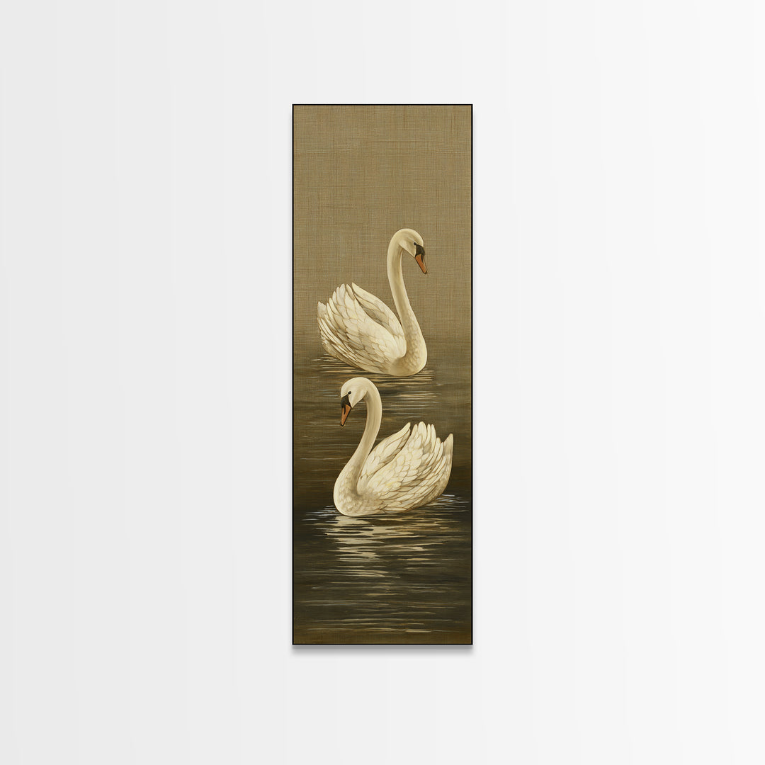 Romantic Swan Pair on Dark Water Canvas Print, Master Bedroom, Set of 2 Prints, Bedroom Decor, Abstract Art, Sanctuary, MAS-1x3-51