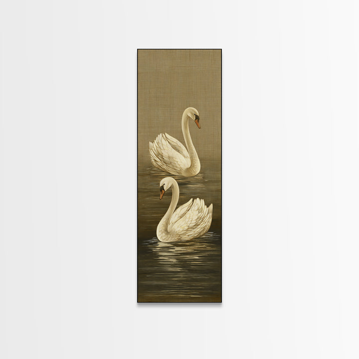 Romantic Swan Pair on Dark Water Canvas Print, Master Bedroom, Set of 2 Prints, Bedroom Decor, Abstract Art, Sanctuary, MAS-1x3-51