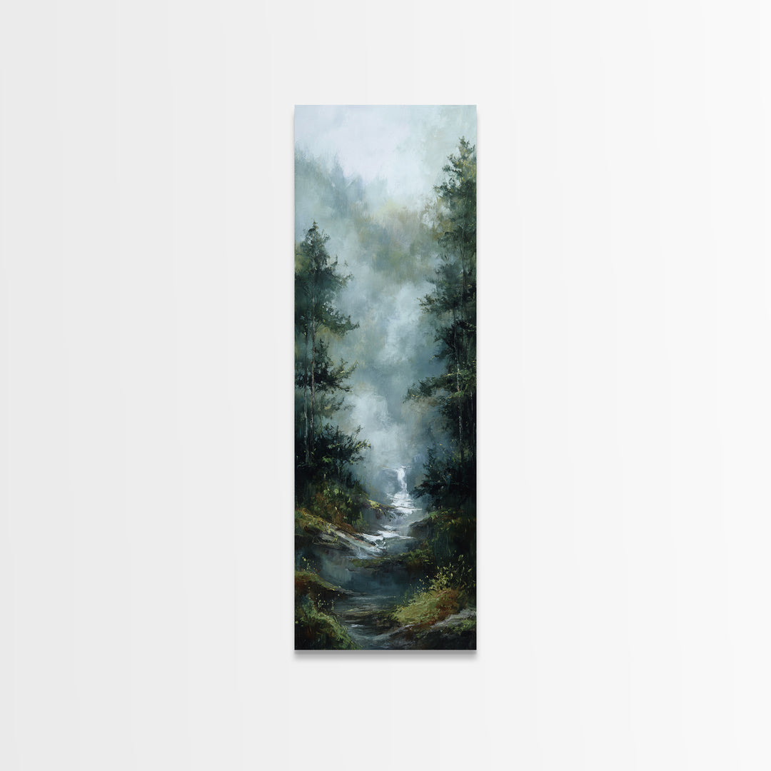 Peaceful Waterfall in Misty Green Forest Canvas Print, Master Bedroom, Wall Decor Bedroom, Bedroom Decor, Fine Art, Sanctuary, MAS-1x3-55