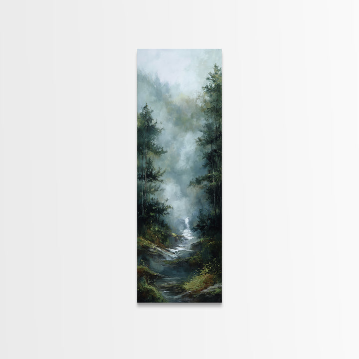 Peaceful Waterfall in Misty Green Forest Canvas Print, Master Bedroom, Wall Decor Bedroom, Bedroom Decor, Fine Art, Sanctuary, MAS-1x3-55