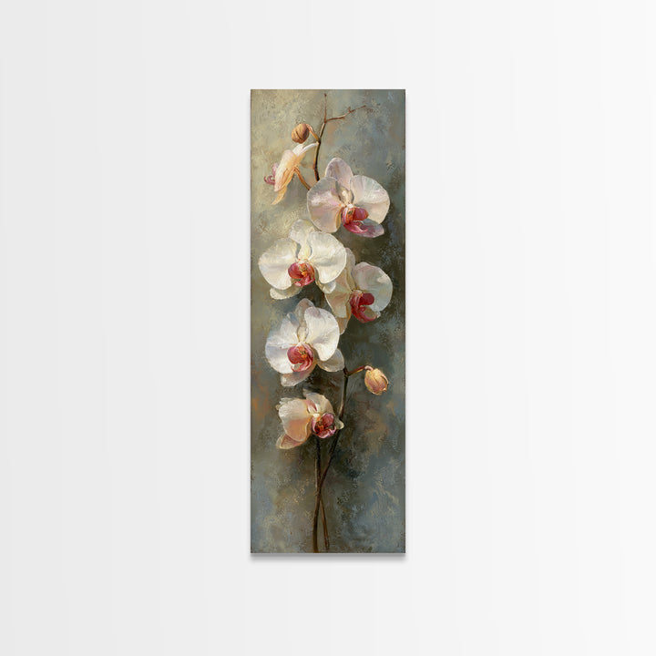 White Orchids Against Warm Gray Background Framed Canvas Print, Master Bedroom, Wall Art, Bedroom Decor, Oil Painting, MAS-1x3-69