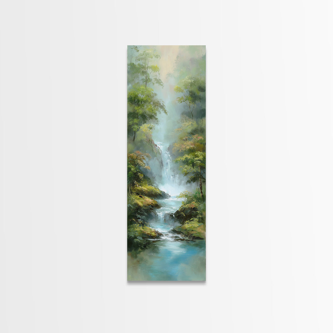 Peaceful Waterfall in Misty Green Forest Canvas Print, Master Bedroom, Printable Art, Bedroom Decor, Fine Art, Sanctuary, MAS-1x3-7